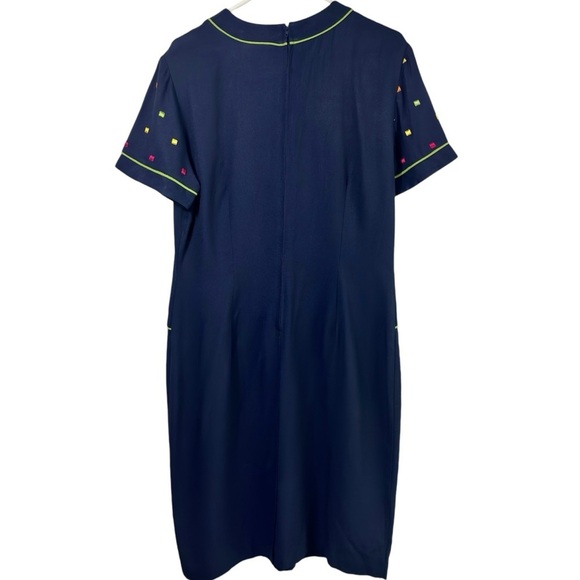 ANTHONY MARK HANKINS COLORFUL NAVY PINK ORANGE YELLOW GREEN DRESS SIZE 14 - Picture 2 of 5